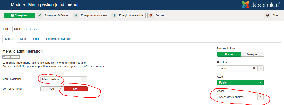 module menu gestion