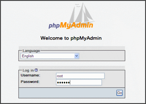phpmyadmin login screen