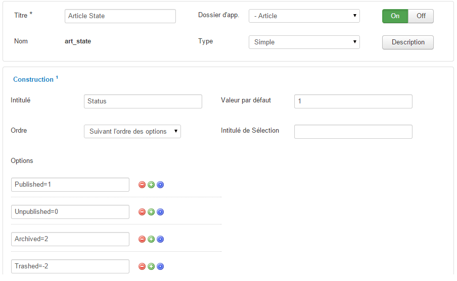 Etats d'un article Joomla par Seblod