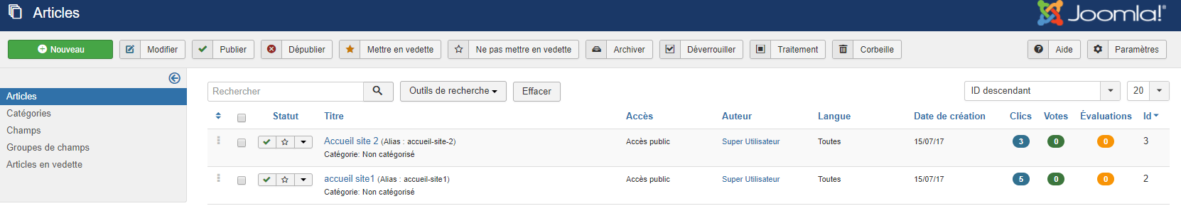 articles accueil multisites