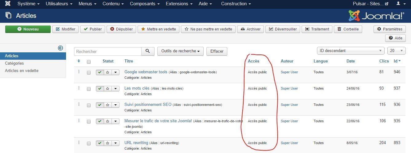 droits acl joomla acl articles