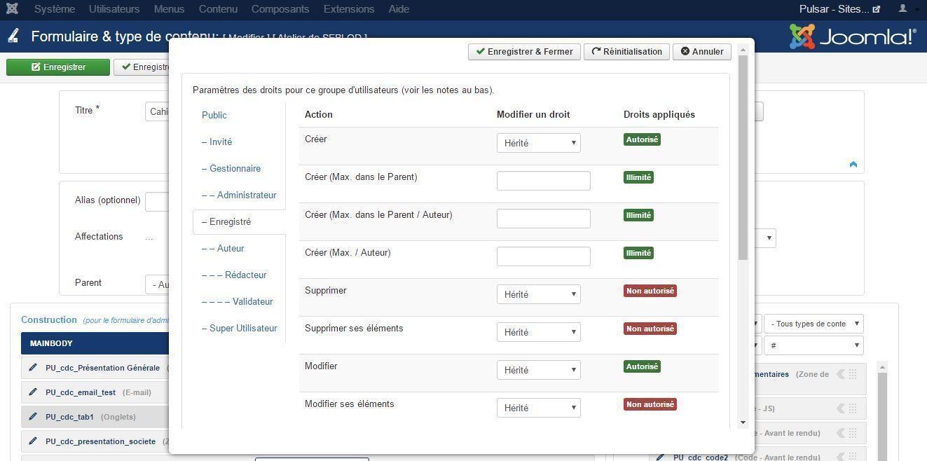 droits acl joomla droits cck detail