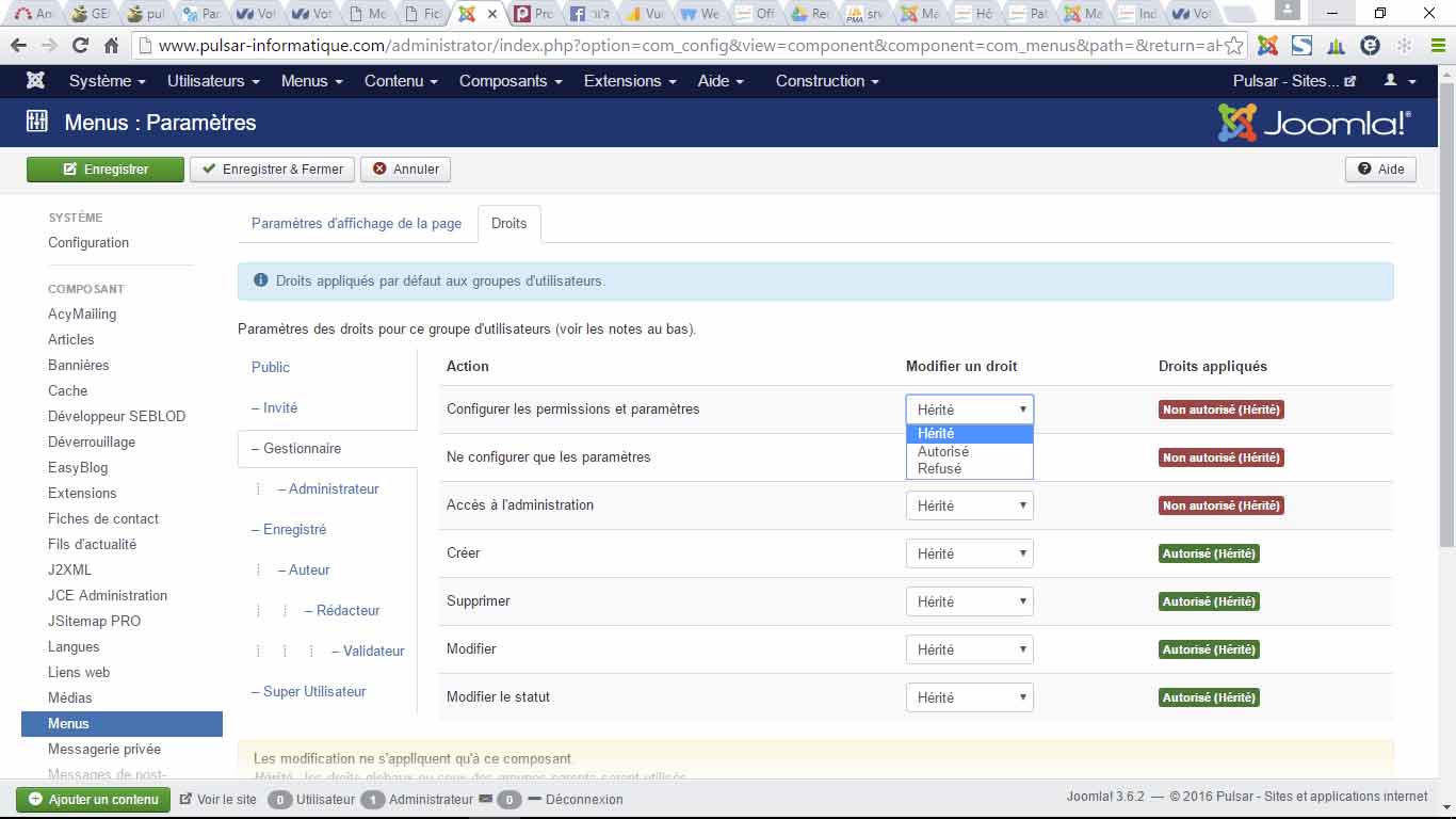 droits acl joomla droits valeurs