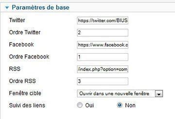 image de la configuration des paramètres de base du module de reseaux sociaux socialinks