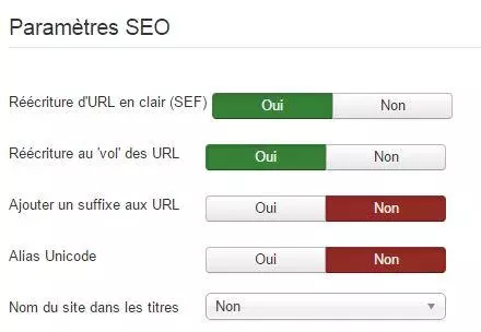 Paramètres SEO de Joomla!