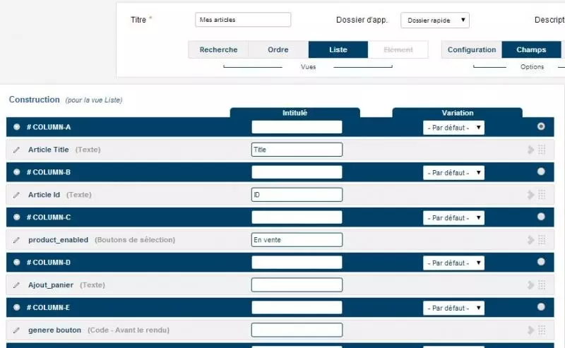 Ecommerce liste produits