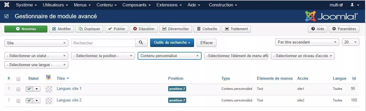 Multisites multilangues module langues