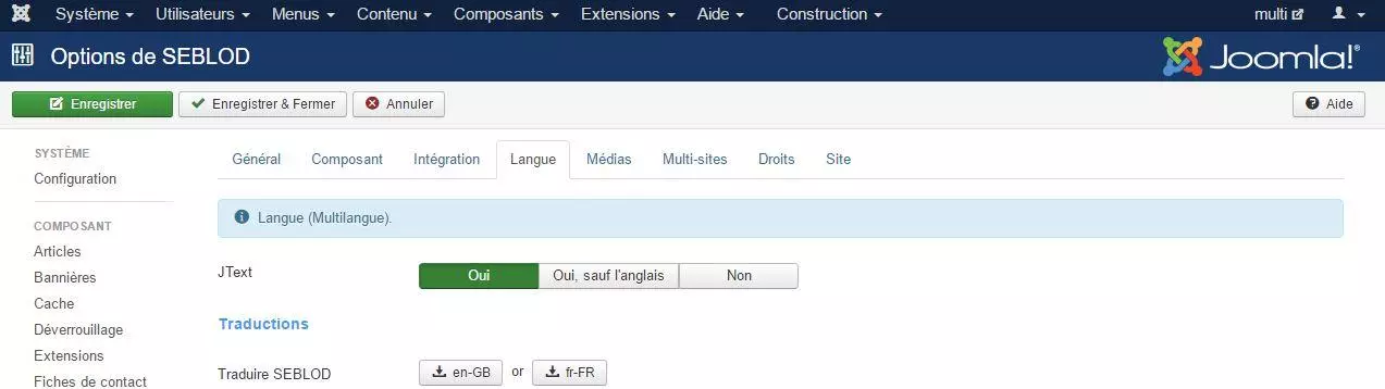 Multisites multilangues seblod jtext
