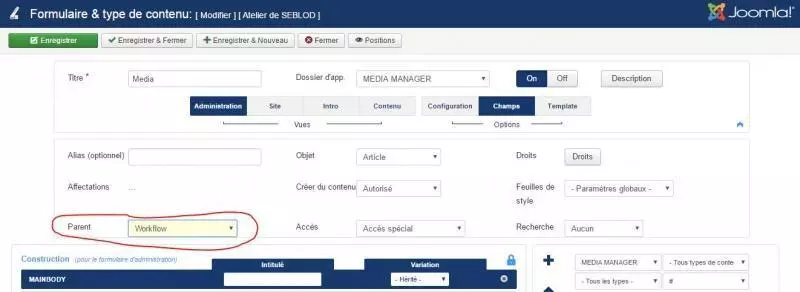 Héritage de type de contenus SEBLOD pour workflow
