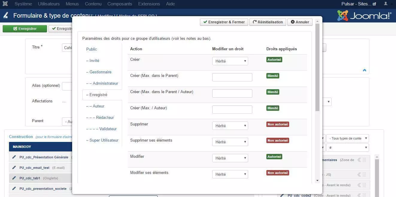 droits acl joomla droits cck detail