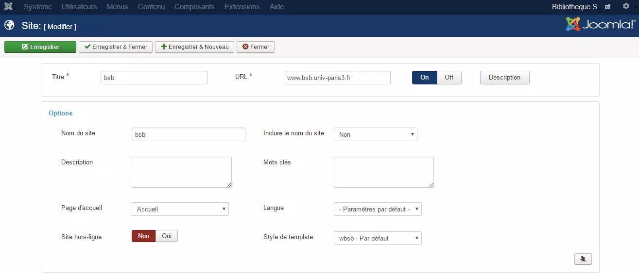 Gestion d'un site SEBLOD: template, acls et menu associés