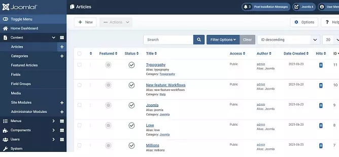 gestionnaire articles joomla4