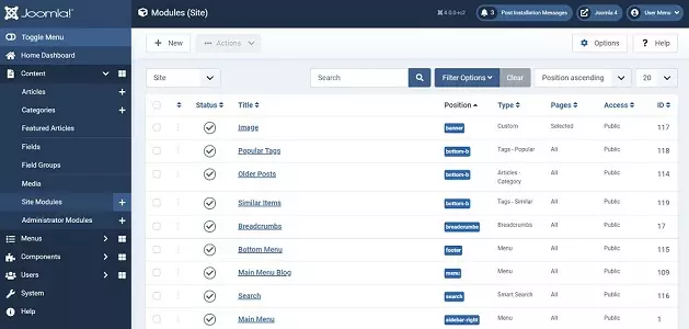 Gestionnaire de modules Joomla 4