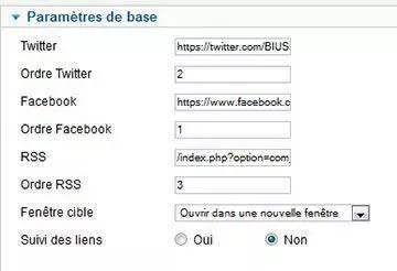 image de la configuration des paramètres de base du module de reseaux sociaux socialinks