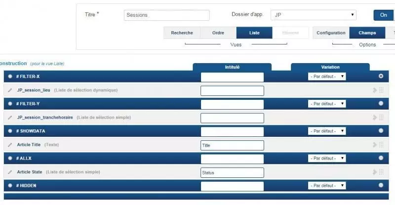 Template table2x fields